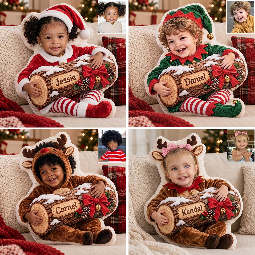 Bûche de Noël - Coussin en Fausse Fourrure Personnalisé pour Enfant