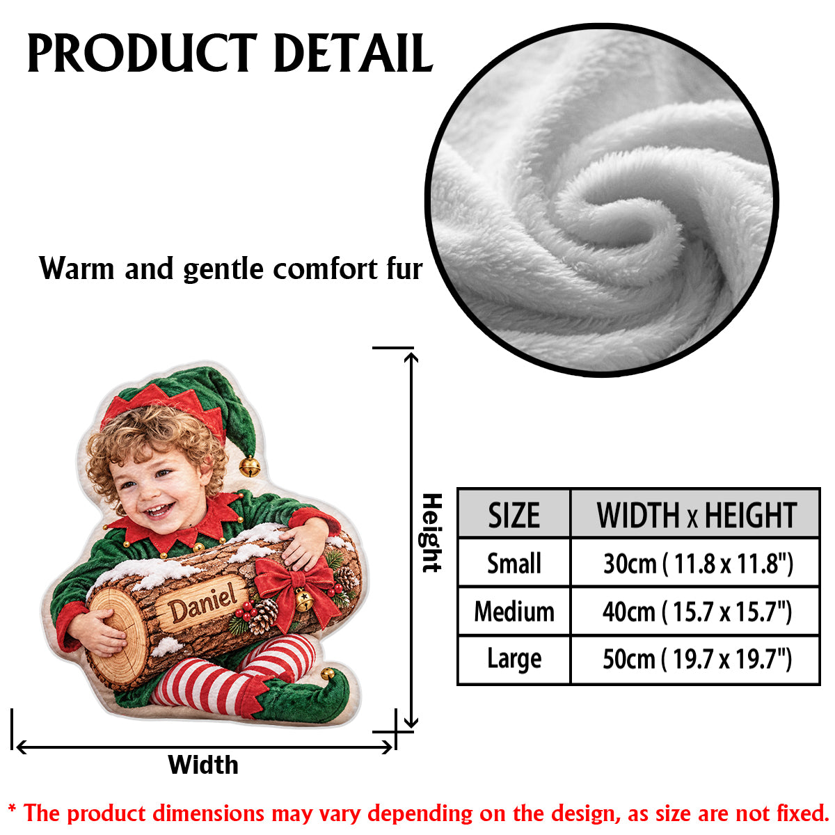 Bûche de Noël - Coussin en Fausse Fourrure Personnalisé pour Enfant