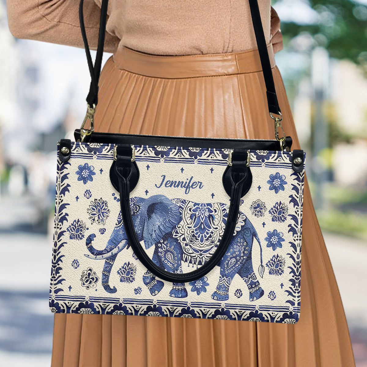 Bohemian Elephant - Personalisierte Elefanten-Lederhandtasche
