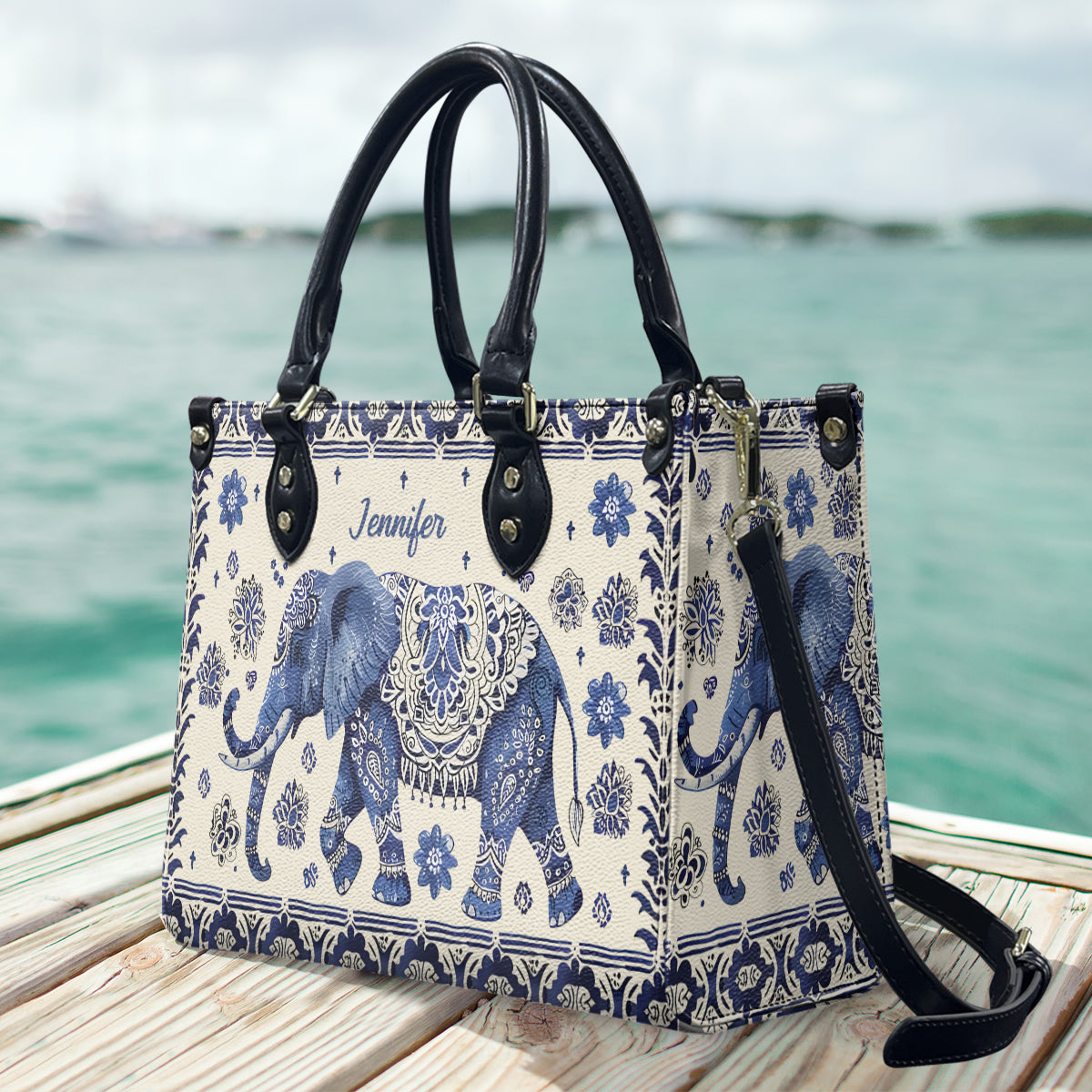 Bohemian Elephant - Personalisierte Elefanten-Lederhandtasche