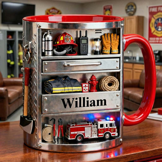 Boîte à outils de pompier - Mug et sous-verre personnalisés à l'effigie du pompier