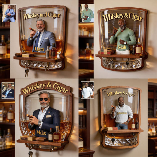 Whiskey & Zigarre - Personalisierte Whisky Holz Wandregal