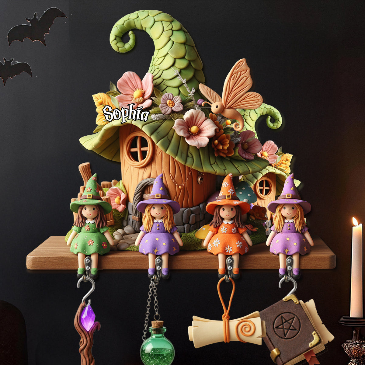 Cute Witches - Personalized Witch Custom Shaped Hanging Rack