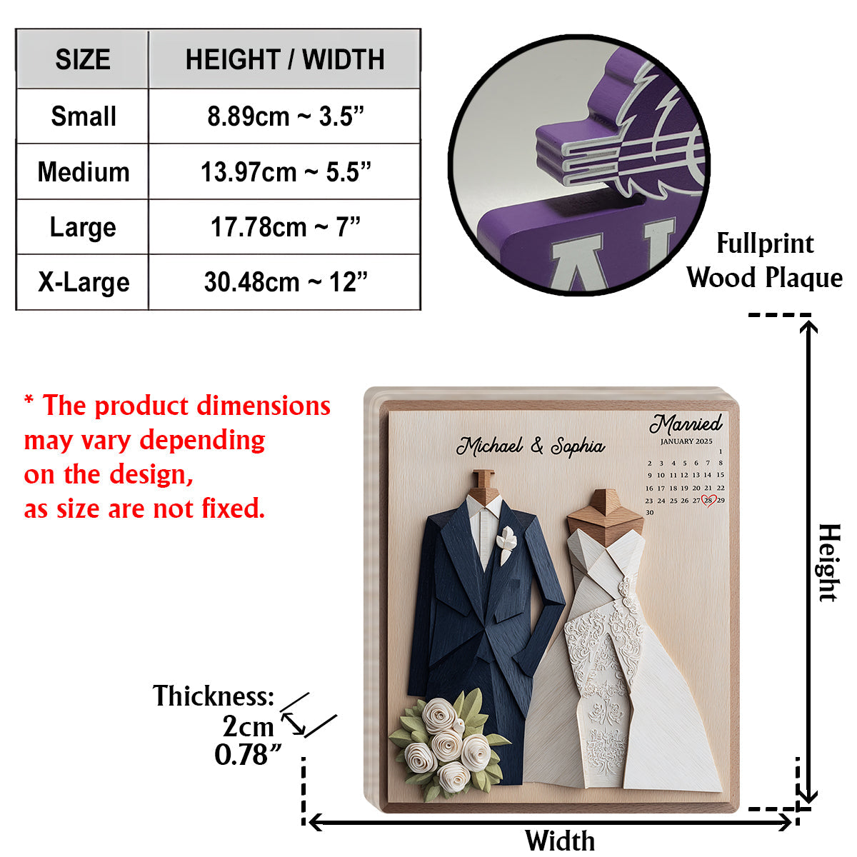 Anniversary Custom Calendar - Personalized Couple Custom Shaped Wood Plaque