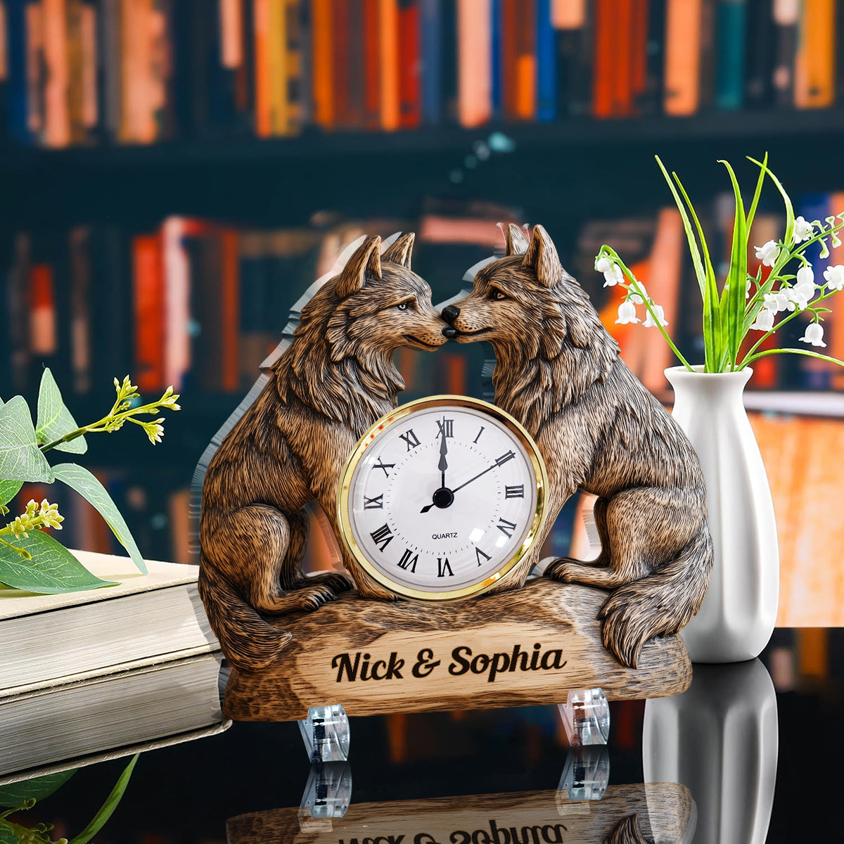 Gift For Anniversary Couple Wolf Forever Yours - Personalized Couple Acrylic Clock Plaque
