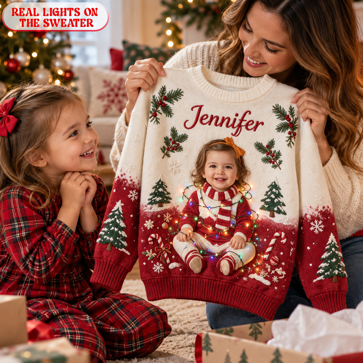Frohe Weihnachten - Personalisierter Kinder Leuchtpullover