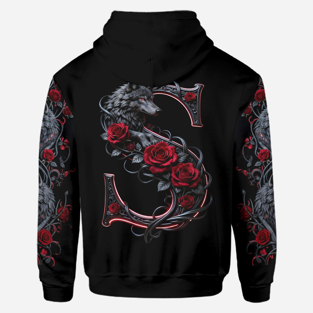 Loup et roses, personnalisation initiale - T-shirt personnalisé avec loup intégral