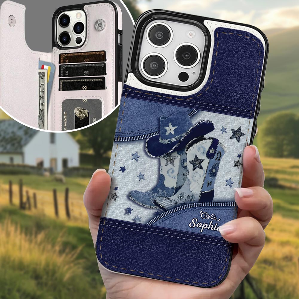 Bottes de cowgirl - Étui portefeuille pliable personnalisé pour téléphone, style cowgirl