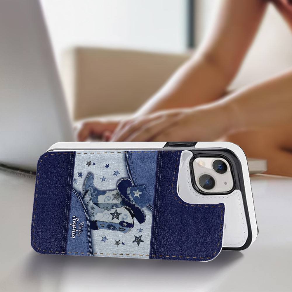 Bottes de cowgirl - Étui portefeuille pliable personnalisé pour téléphone, style cowgirl