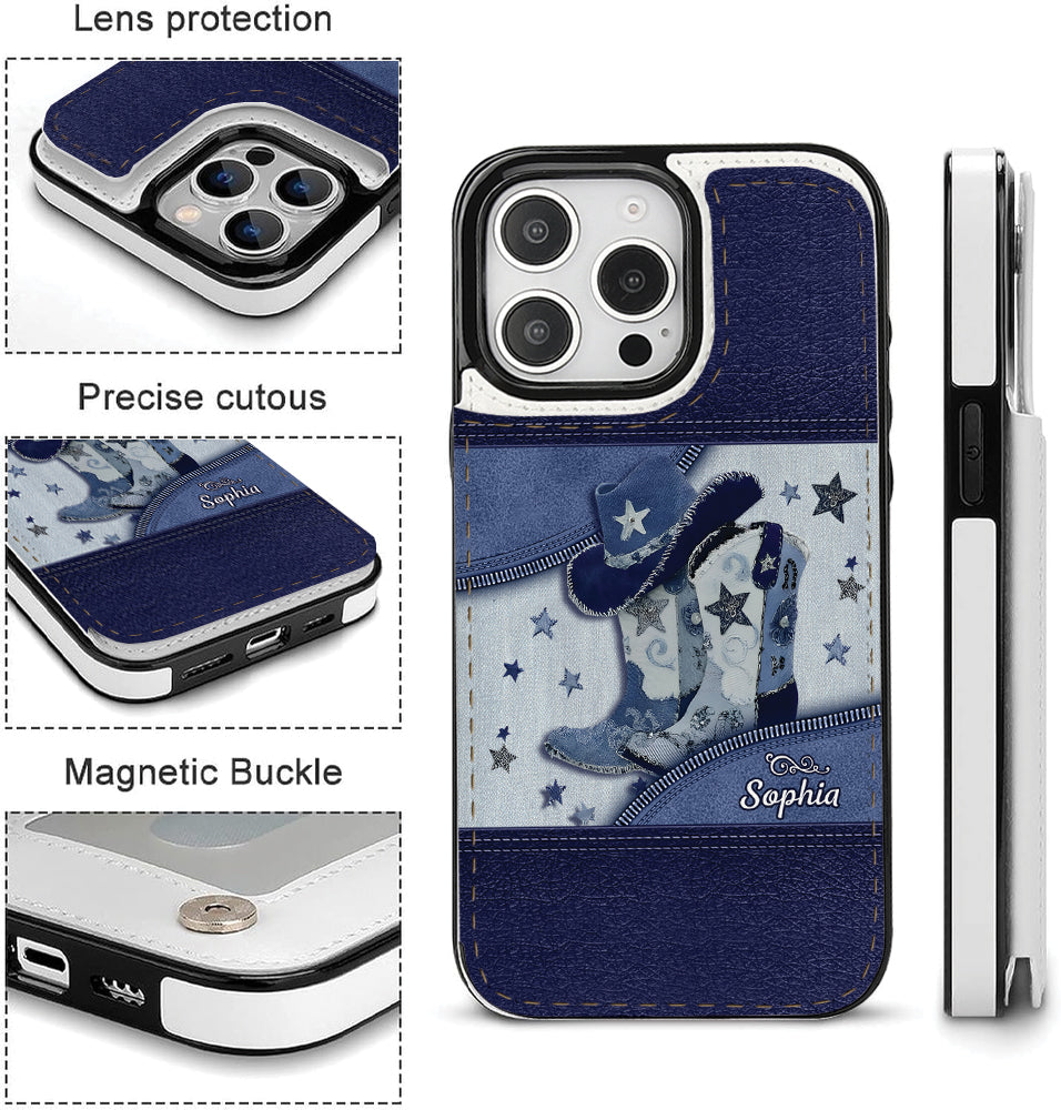 Bottes de cowgirl - Étui portefeuille pliable personnalisé pour téléphone, style cowgirl