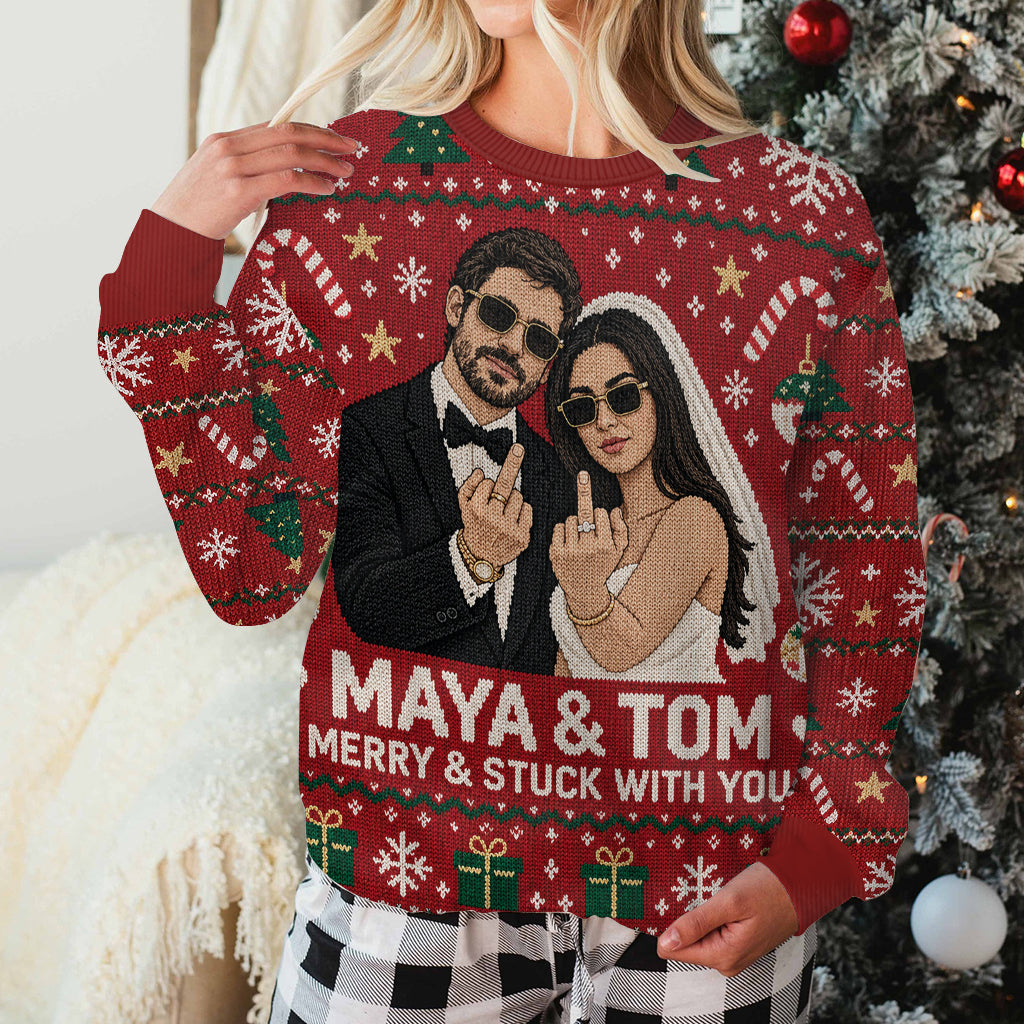 Funny Couple Christmas Ugly Sweater - Personalized Couple Ugly Sweater