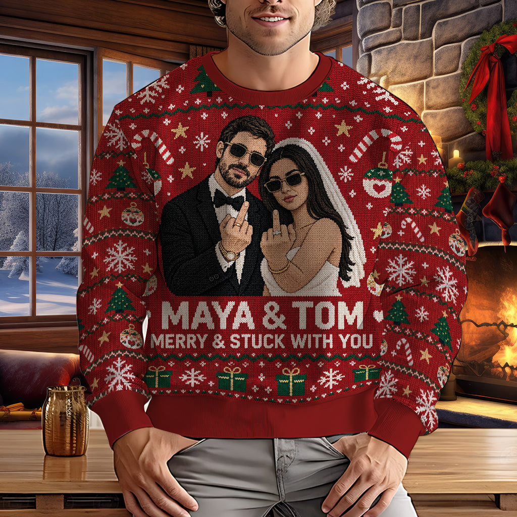 Funny Couple Christmas Ugly Sweater - Personalized Couple Ugly Sweater