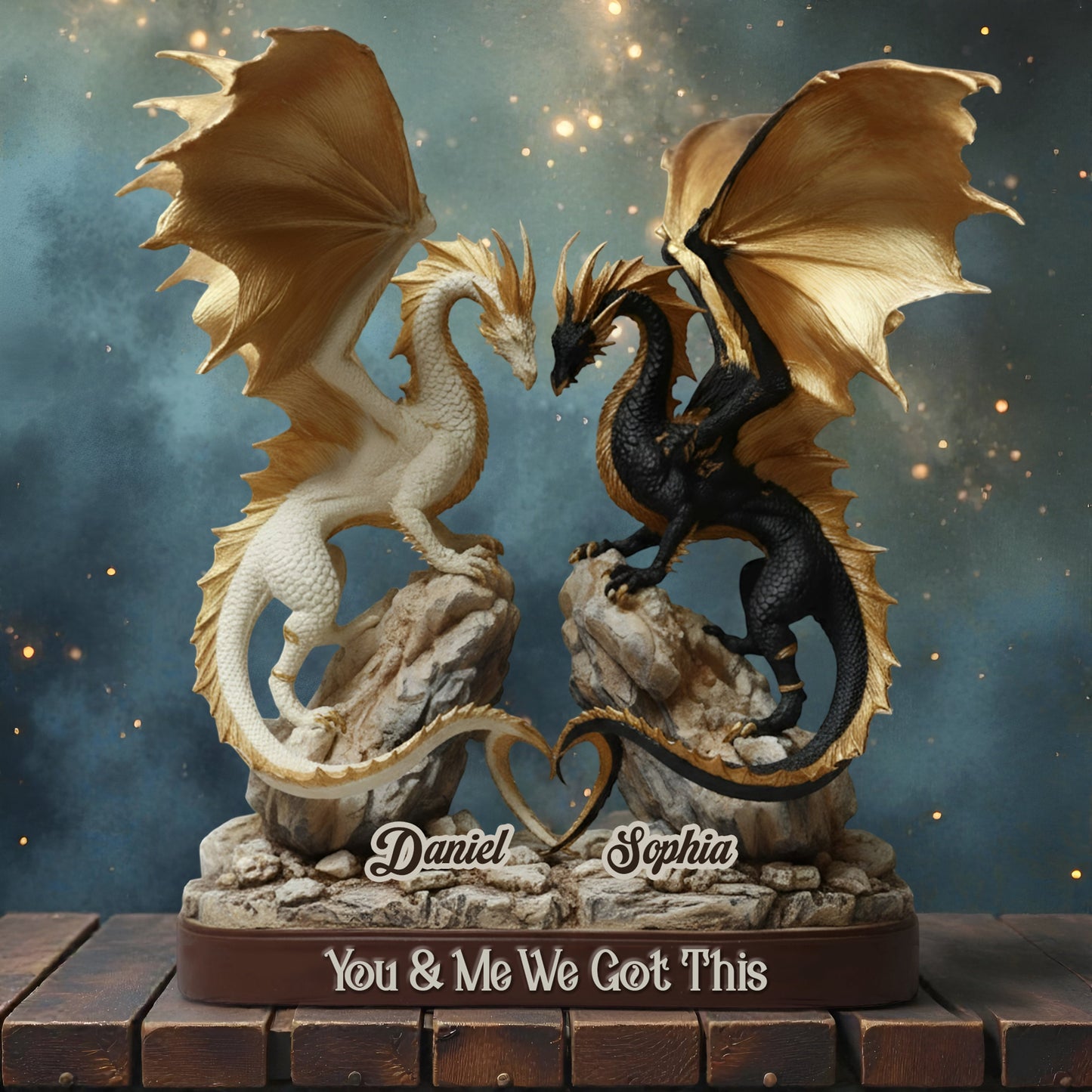 Du und ich, wir schaffen das – personalisierte Drachen-Acrylplakette in individueller Form