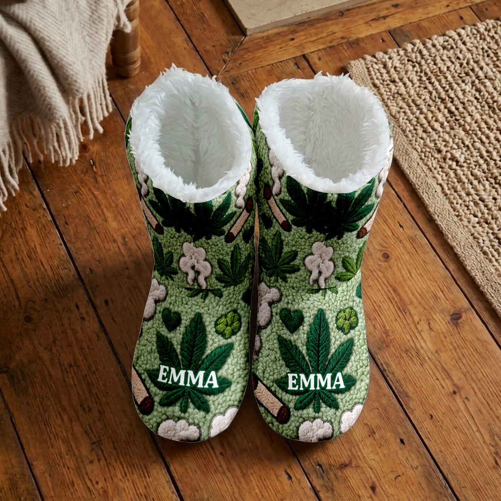 Stoner Gift - Personalized Weed Faux Fur Boot Slippers
