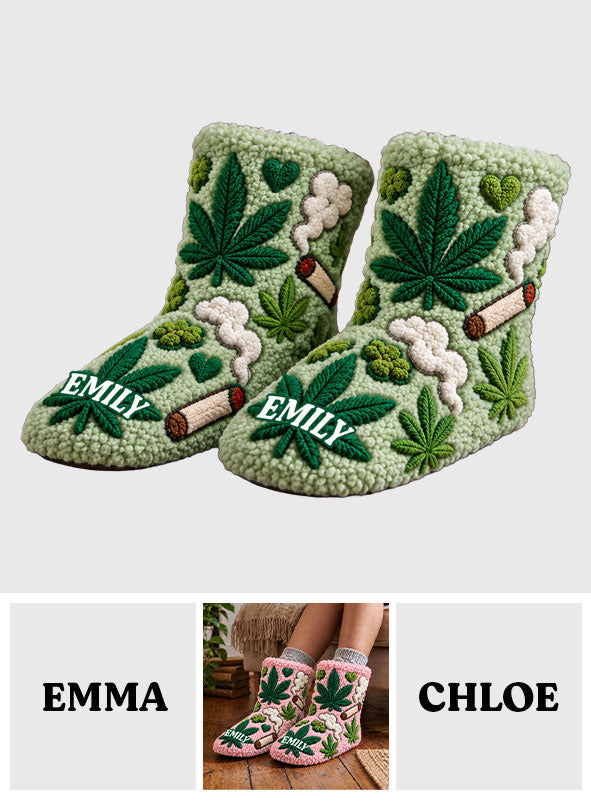 Stoner Gift - Personalized Weed Faux Fur Boot Slippers