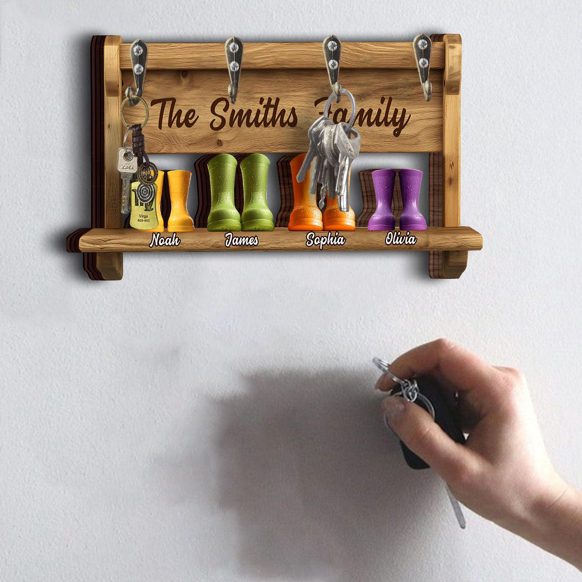 Lustiger Schlüsselanhänger für die Familie, personalisierter Schlüsselanhänger in individueller Familienform mit Gummistiefelmotiv