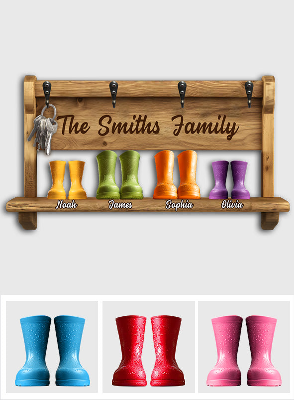 Lustiger Schlüsselanhänger für die Familie, personalisierter Schlüsselanhänger in individueller Familienform mit Gummistiefelmotiv