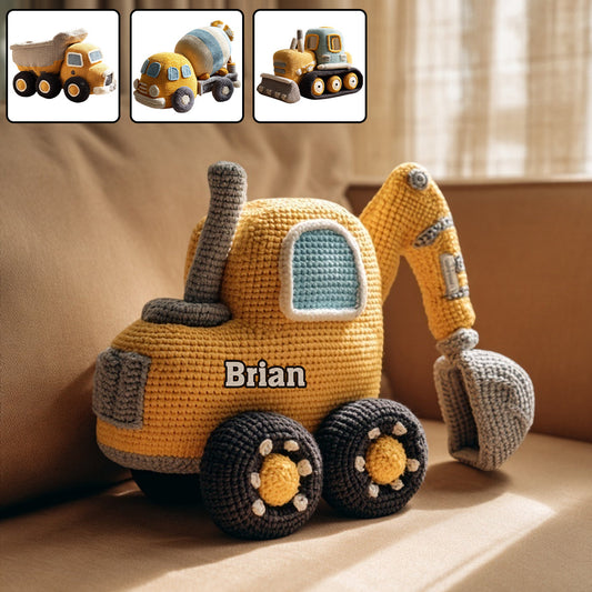 Baumaschinen-Kissen – personalisiertes Kissen in Form von Kinder-Kunstfell