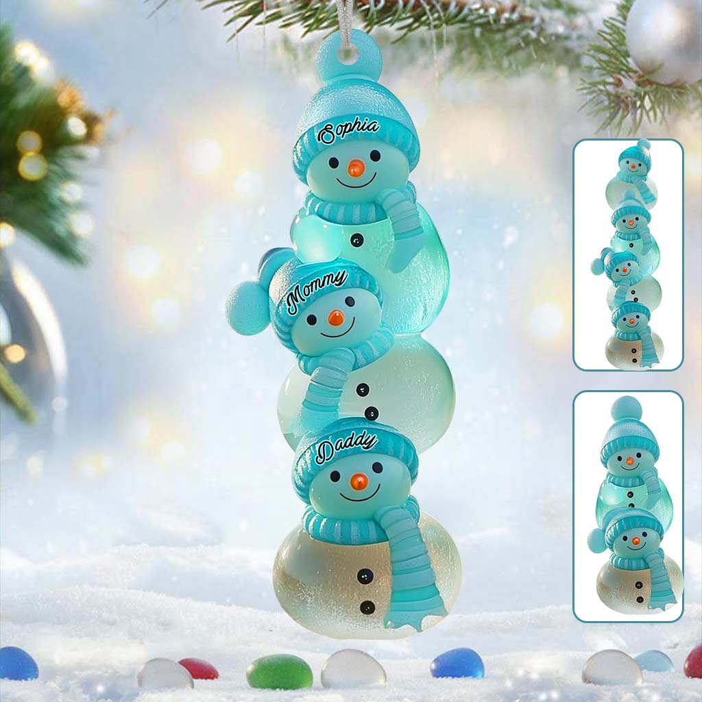 Fröhliche Weihnachten Schneemannfamilie – Personalisierter Familienschmuck