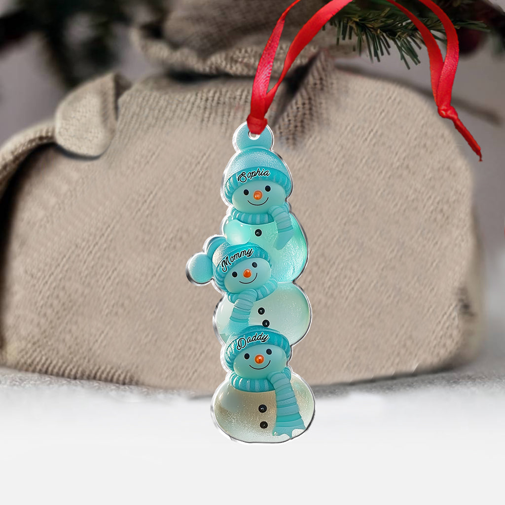 Fröhliche Weihnachten Schneemannfamilie – Personalisierter Familienschmuck