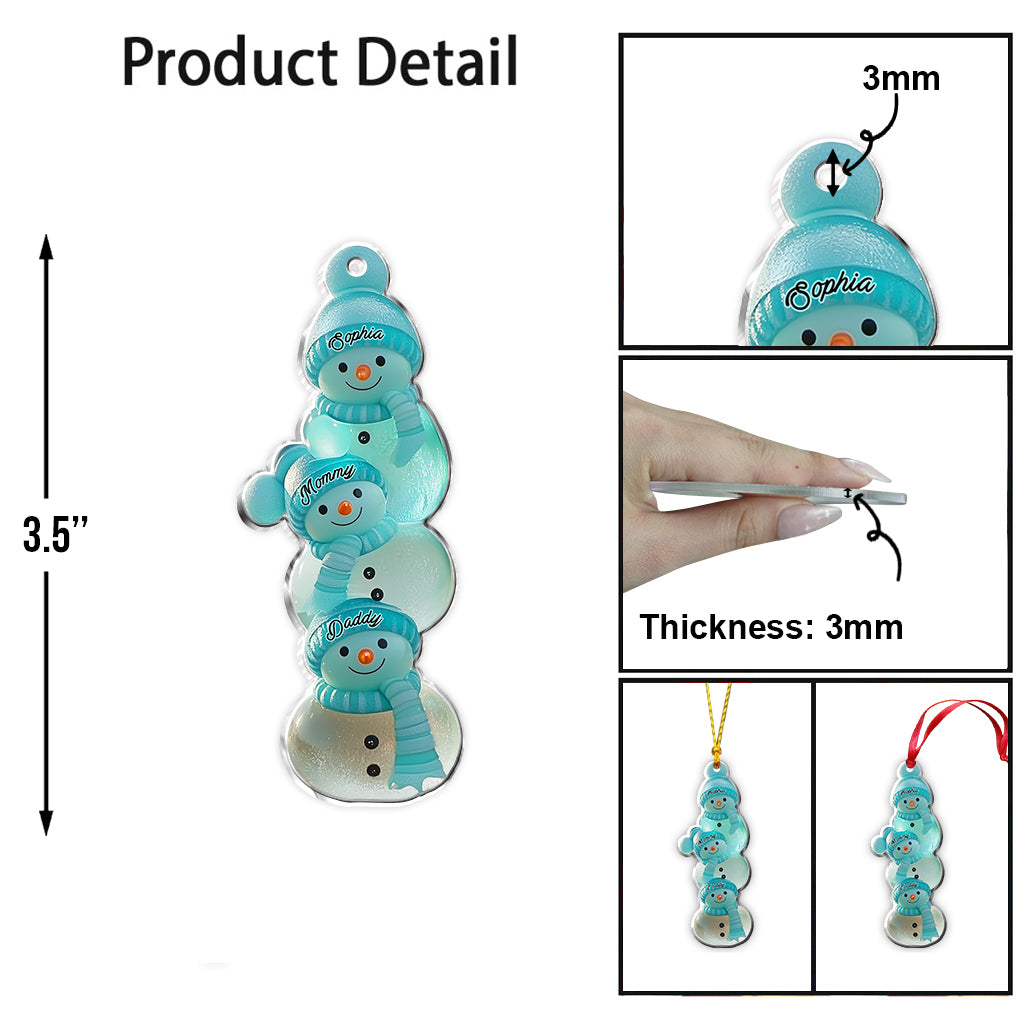 Fröhliche Weihnachten Schneemannfamilie – Personalisierter Familienschmuck