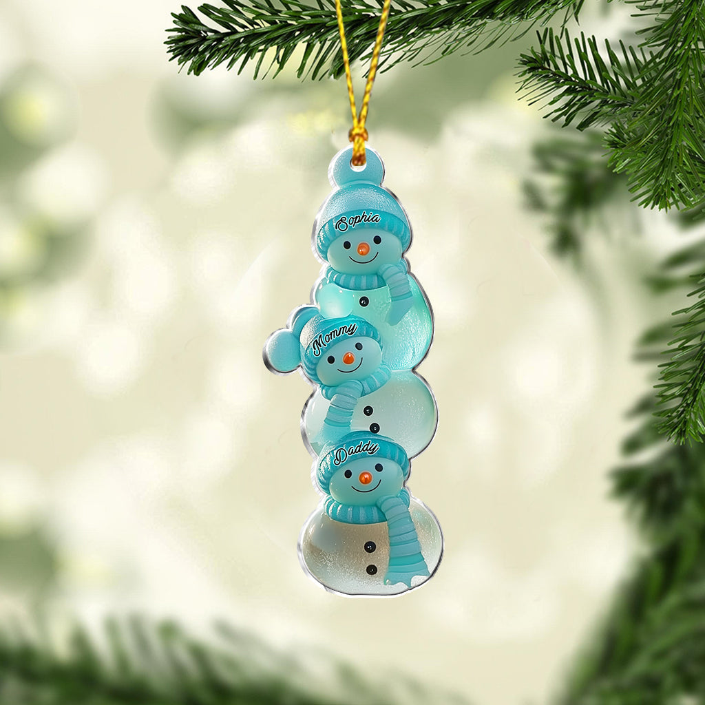 Fröhliche Weihnachten Schneemannfamilie – Personalisierter Familienschmuck
