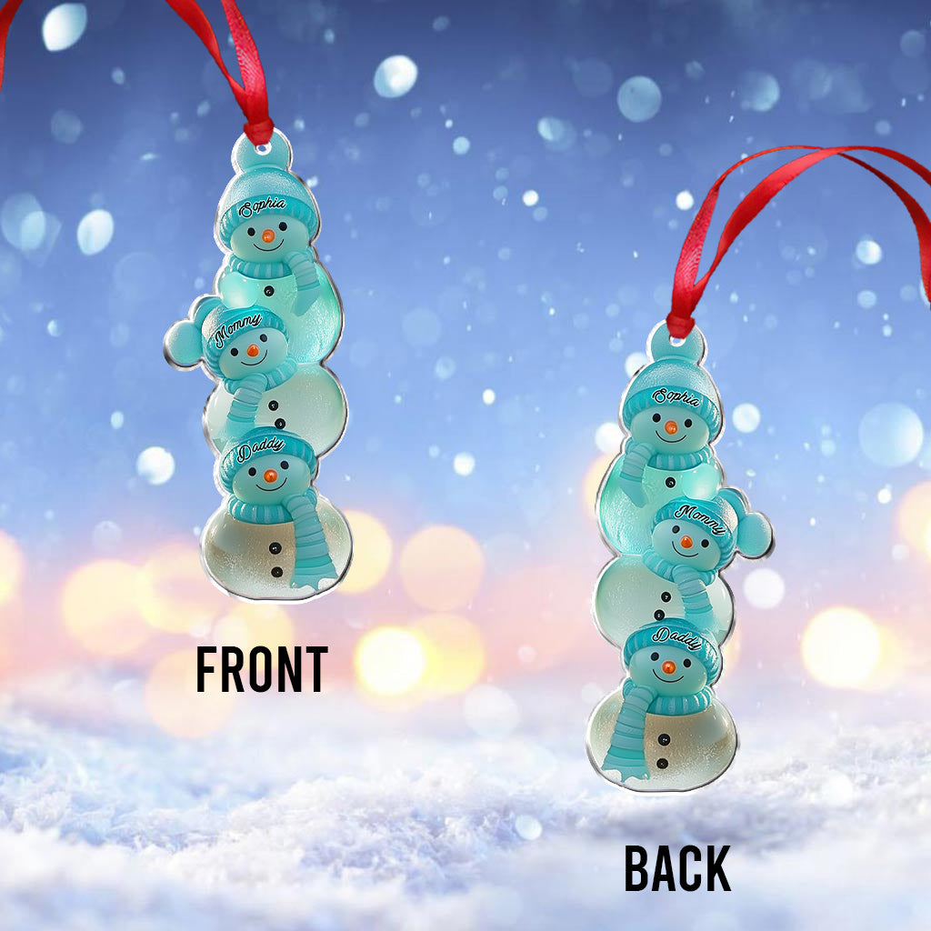 Fröhliche Weihnachten Schneemannfamilie – Personalisierter Familienschmuck