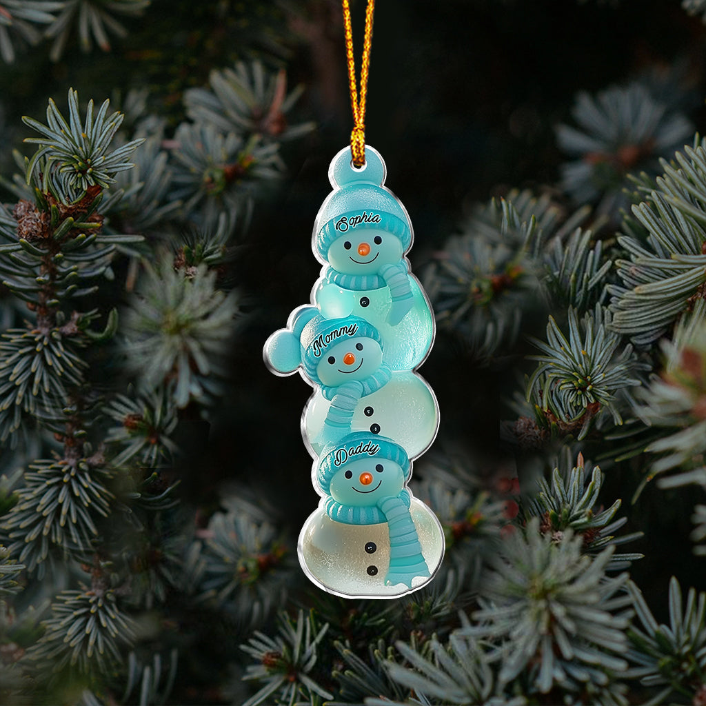 Fröhliche Weihnachten Schneemannfamilie – Personalisierter Familienschmuck