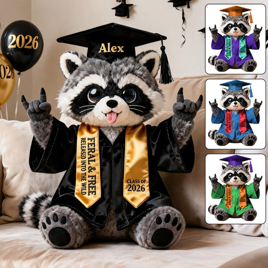 Raton laveur de graduation - Coussin en fausse fourrure premium personnalisé