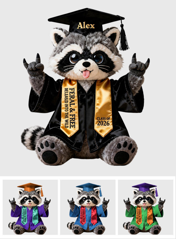 Abschlusswaschbär - Personalisierbares Premium Kunstfellkissen
