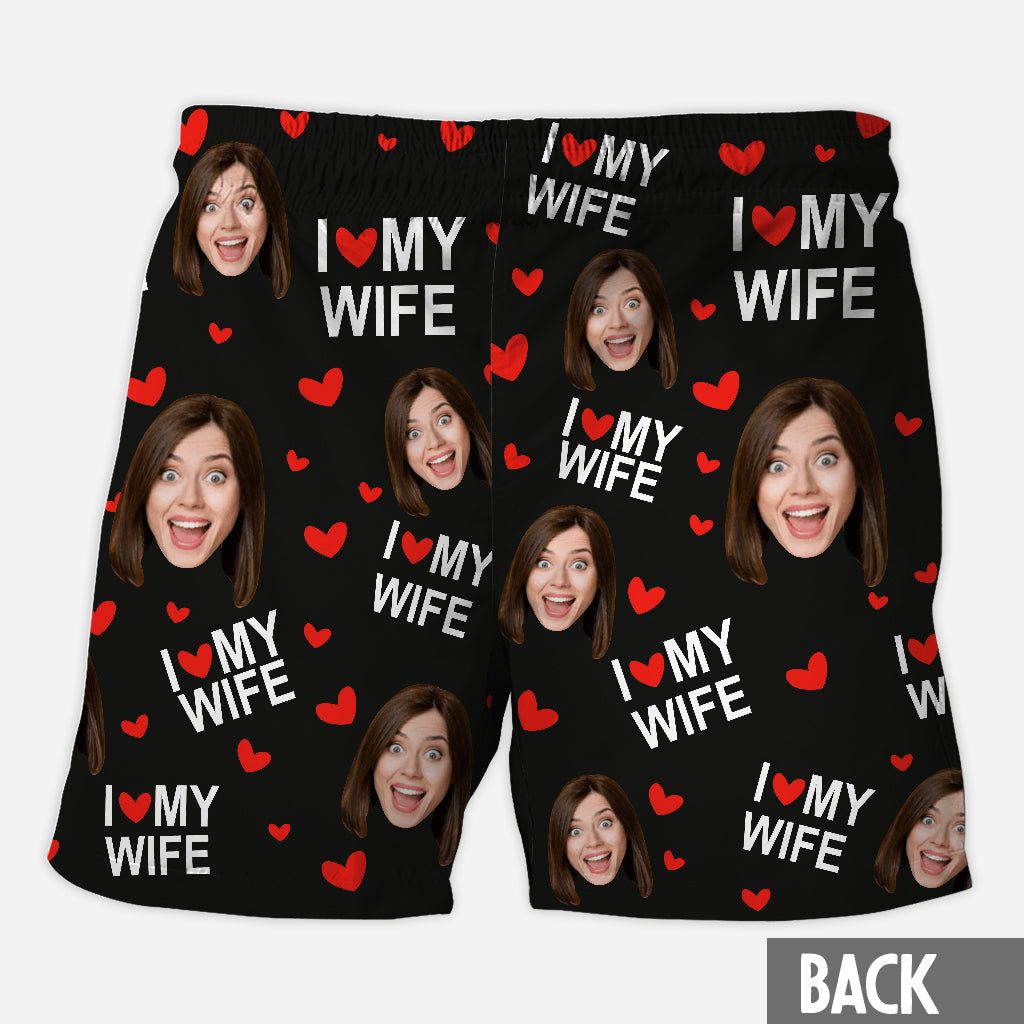 I Love My Husband - Personalized Couple Triangle Bikini Swimsuit And Men Shorts