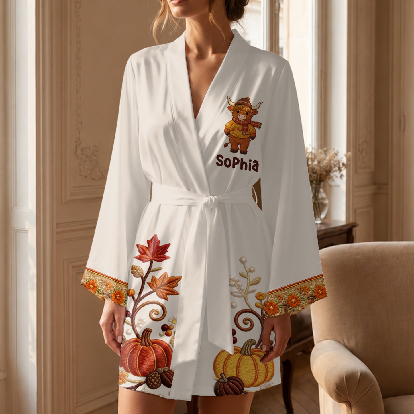Tis The Season - Personalized Highland Cow Satin Robe