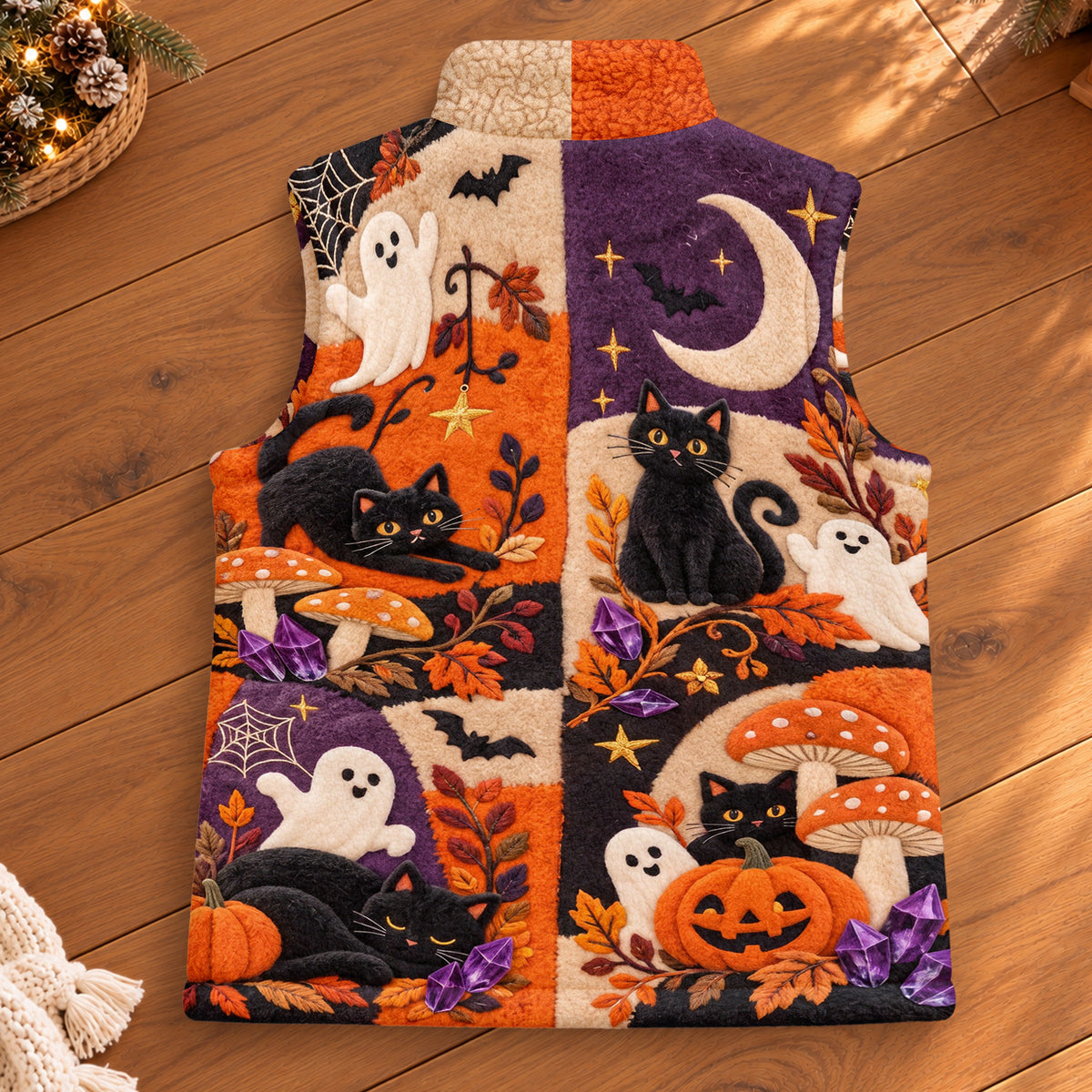 Happy Halloween - Personalized Black Cat Flannel Fleece Vest