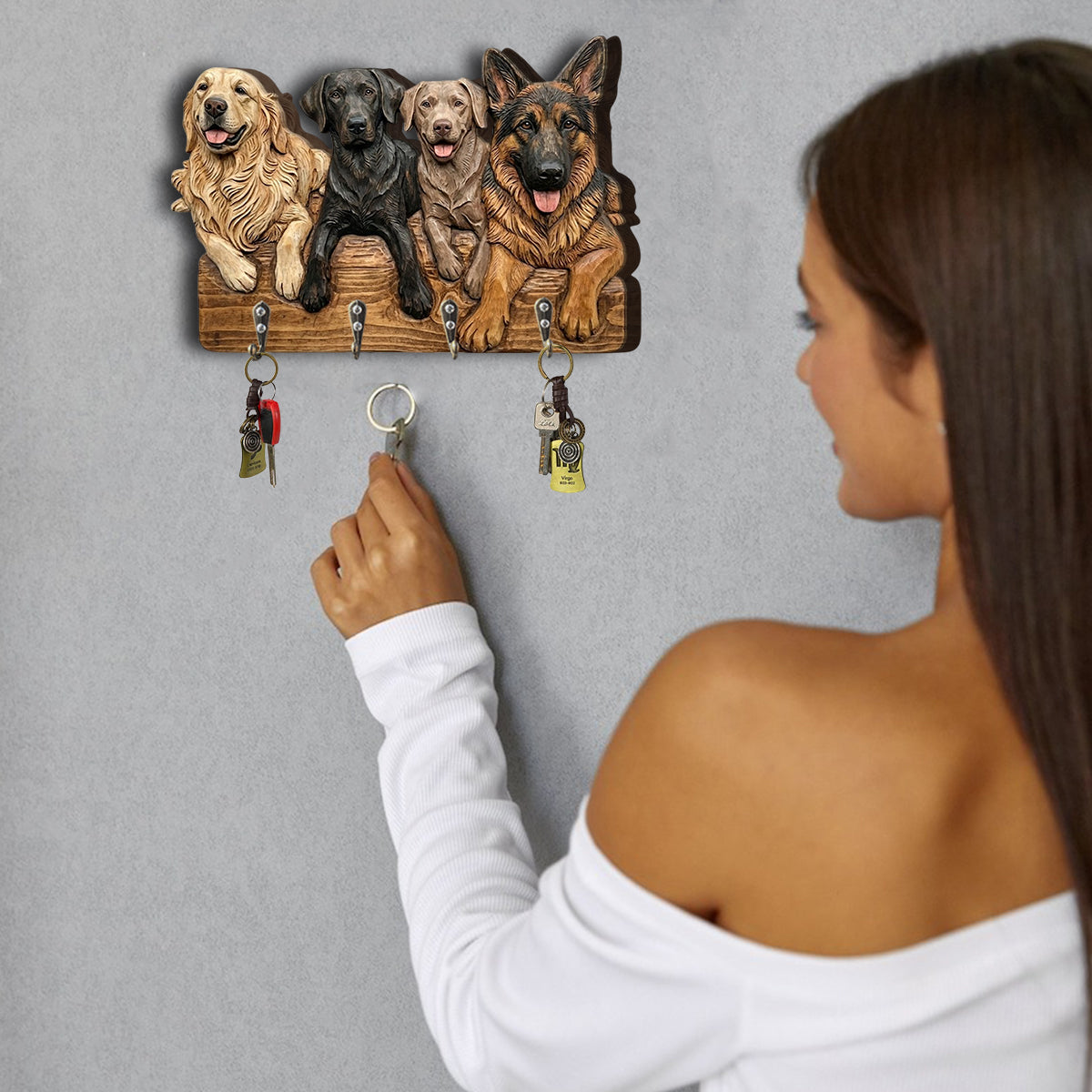 Personalisierter Willkommensgruß mit Hundemotiv nach Foto – Individuell gestalteter Hängeständer in Hundeform