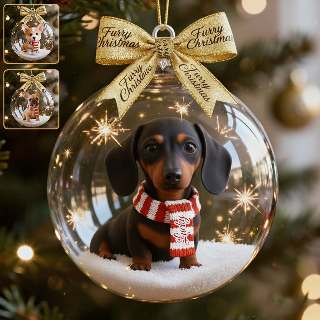 Ich liebe meinen Hund – Personalisierte Schneekugel mit Hund und Schleife