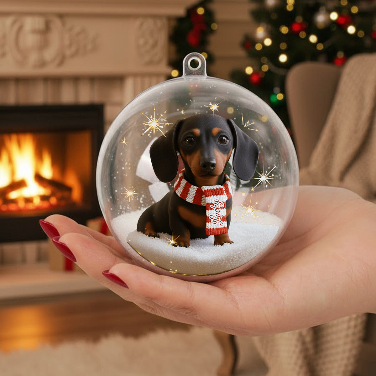 Ich liebe meinen Hund – Personalisierte Schneekugel mit Hund und Schleife