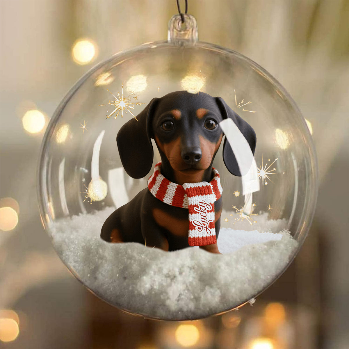 Ich liebe meinen Hund – Personalisierte Schneekugel mit Hund und Schleife