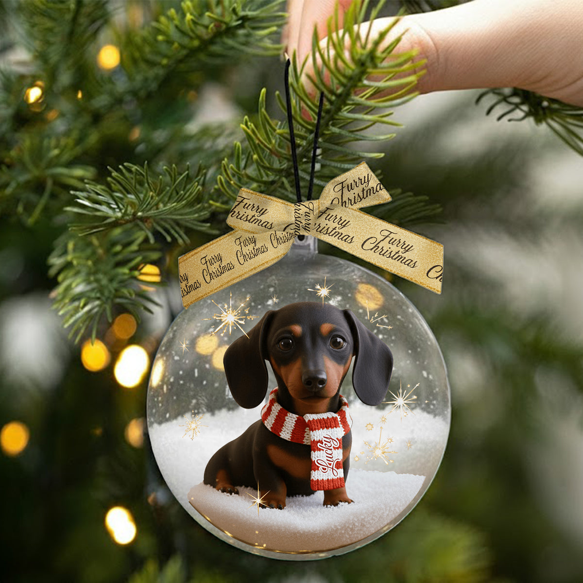Ich liebe meinen Hund – Personalisierte Schneekugel mit Hund und Schleife