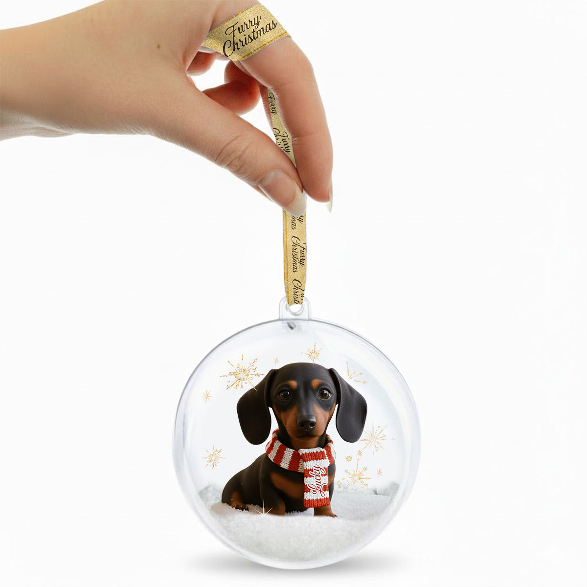 Ich liebe meinen Hund – Personalisierte Schneekugel mit Hund und Schleife