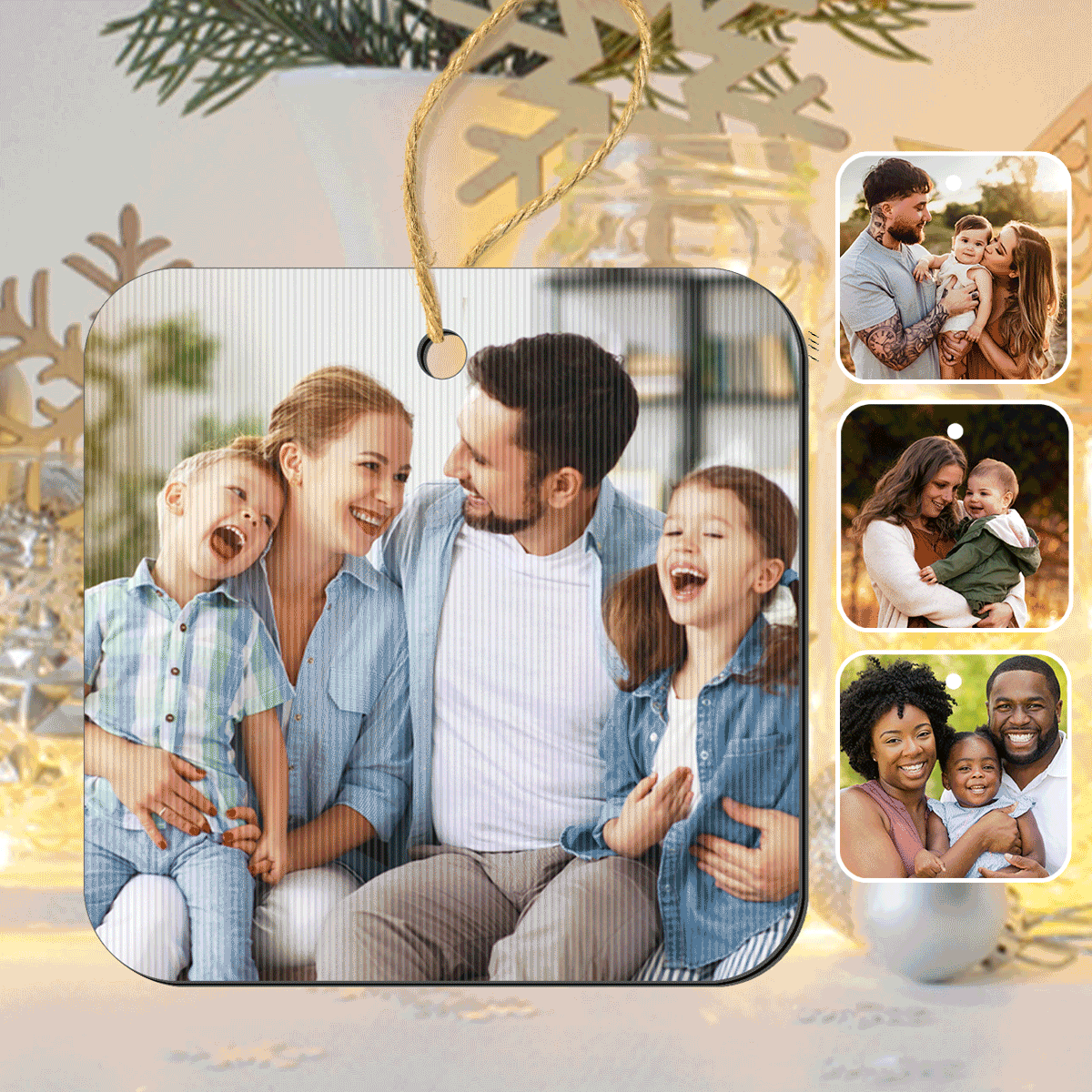 Famille heureuse - Ornement lenticulaire personnalisé pour la famille