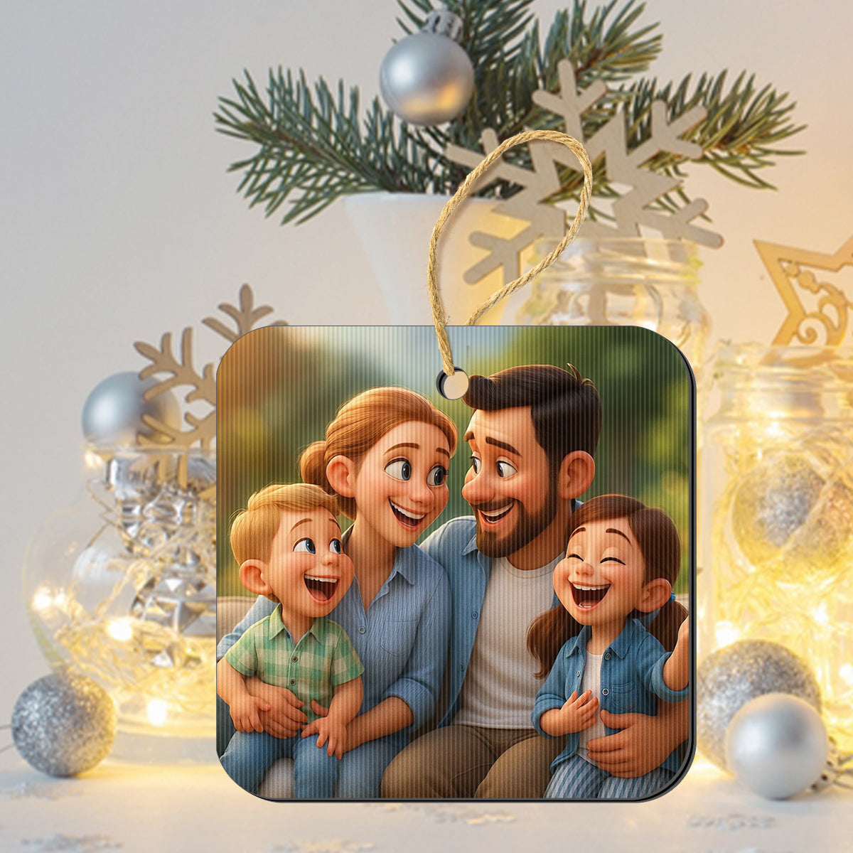 Famille heureuse - Ornement lenticulaire personnalisé pour la famille
