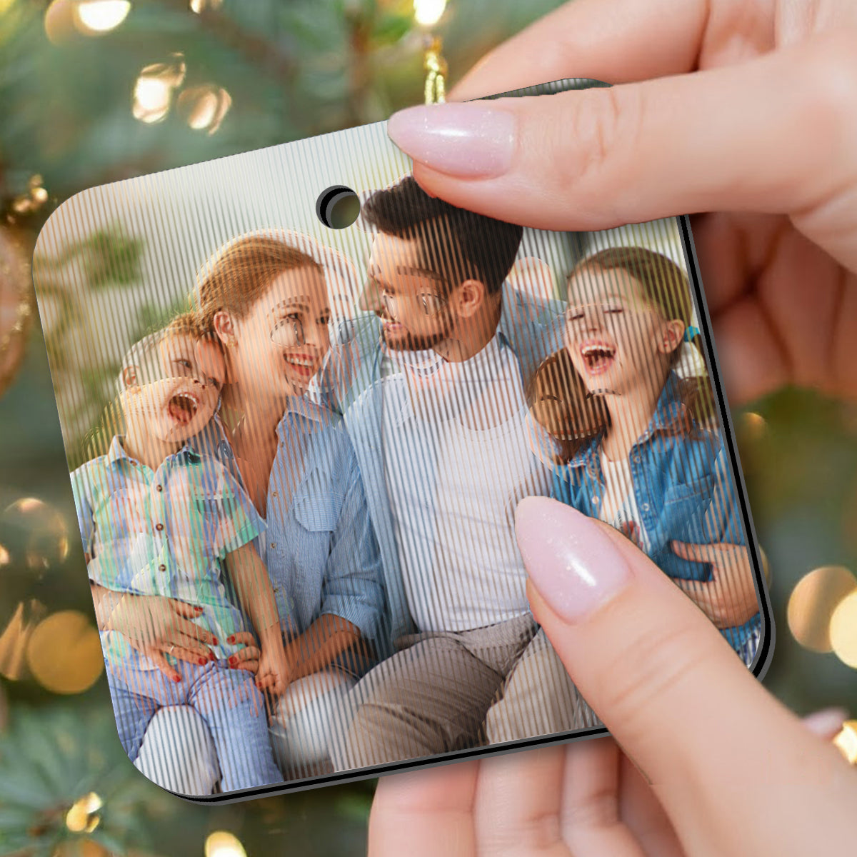 Famille heureuse - Ornement lenticulaire personnalisé pour la famille