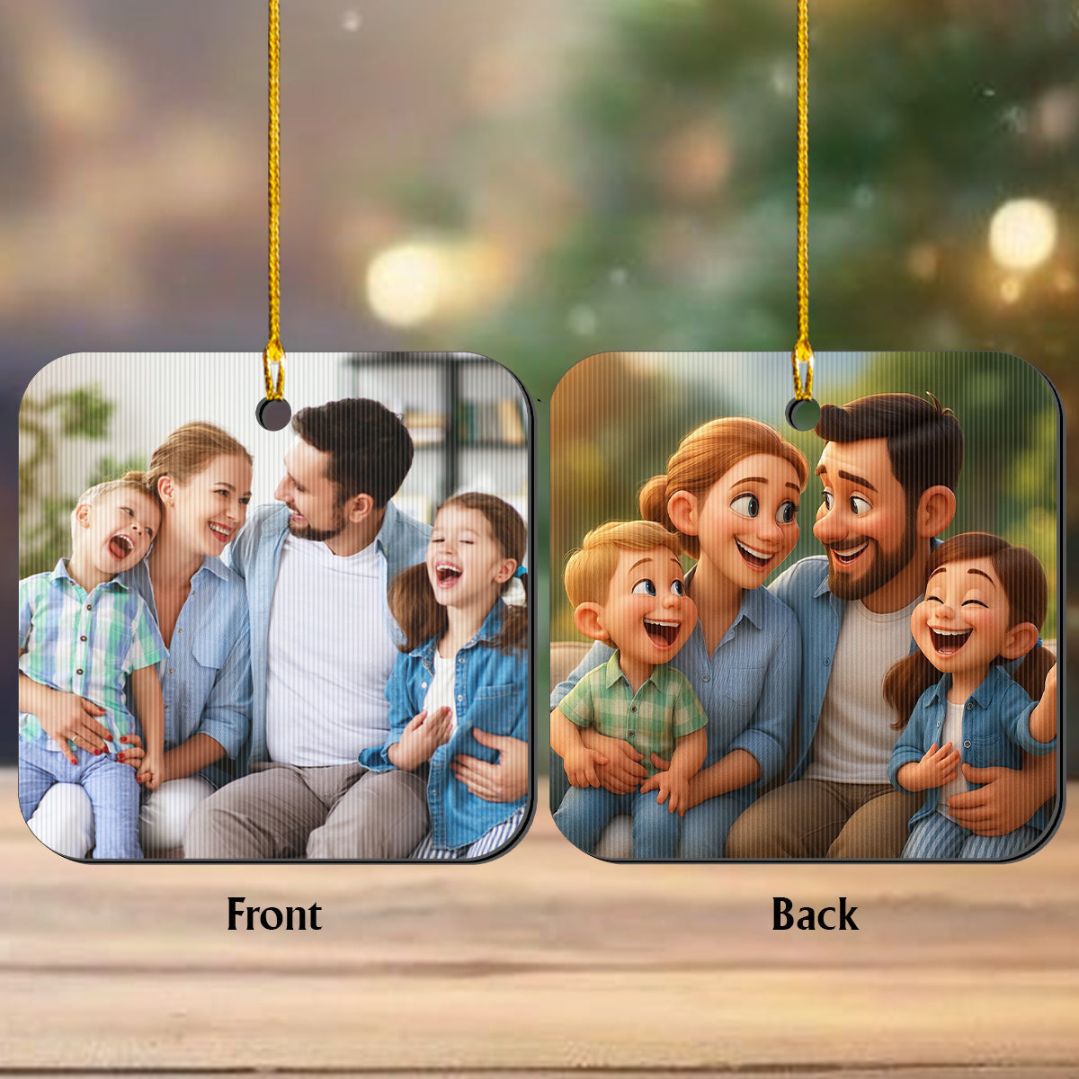Famille heureuse - Ornement lenticulaire personnalisé pour la famille