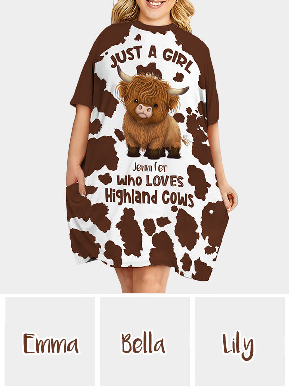 Juste une fille qui aime les vaches des Highlands - Robe-t-shirt de nuit personnalisée avec motif vache des Highlands