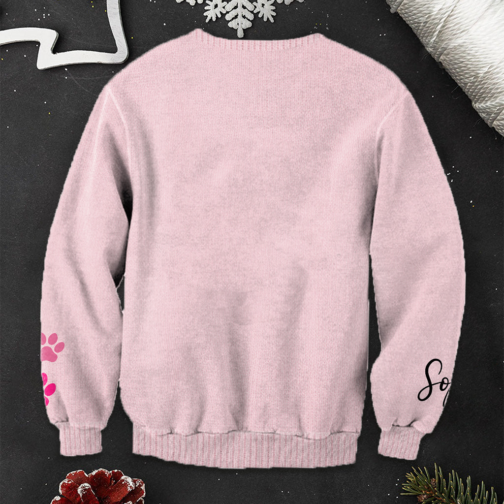 Pull moche personnalisé avec un teckel rose en tricot pour la sensibilisation au cancer du sein