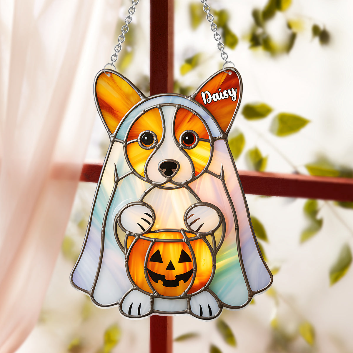 Hallo Herbst – Personalisierter Hunde-Fensterhänger als Sonnenfänger