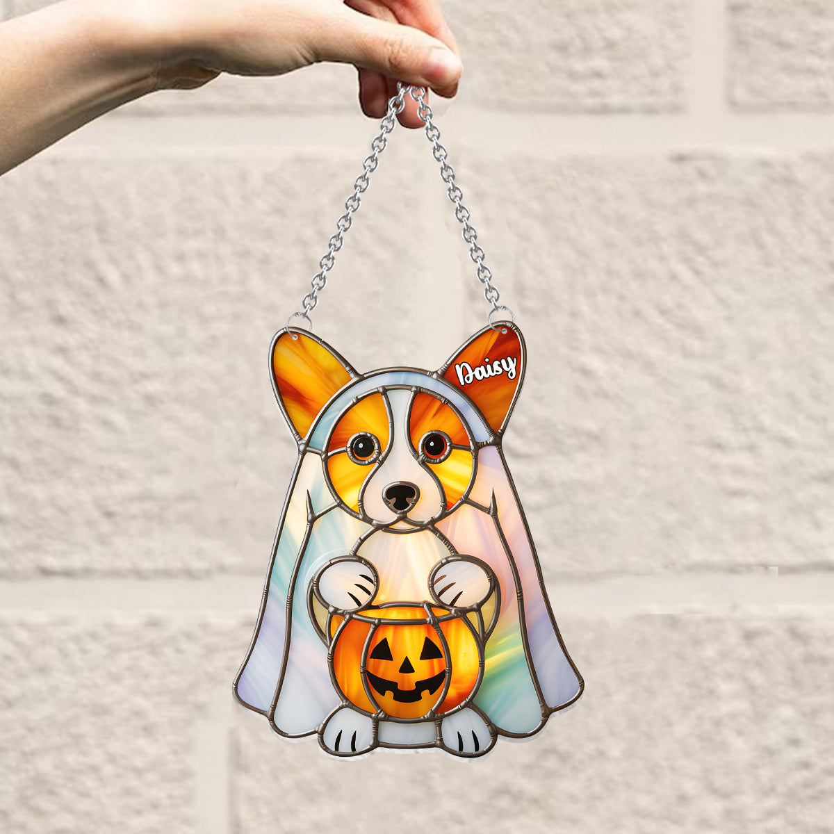 Hallo Herbst – Personalisierter Hunde-Fensterhänger als Sonnenfänger
