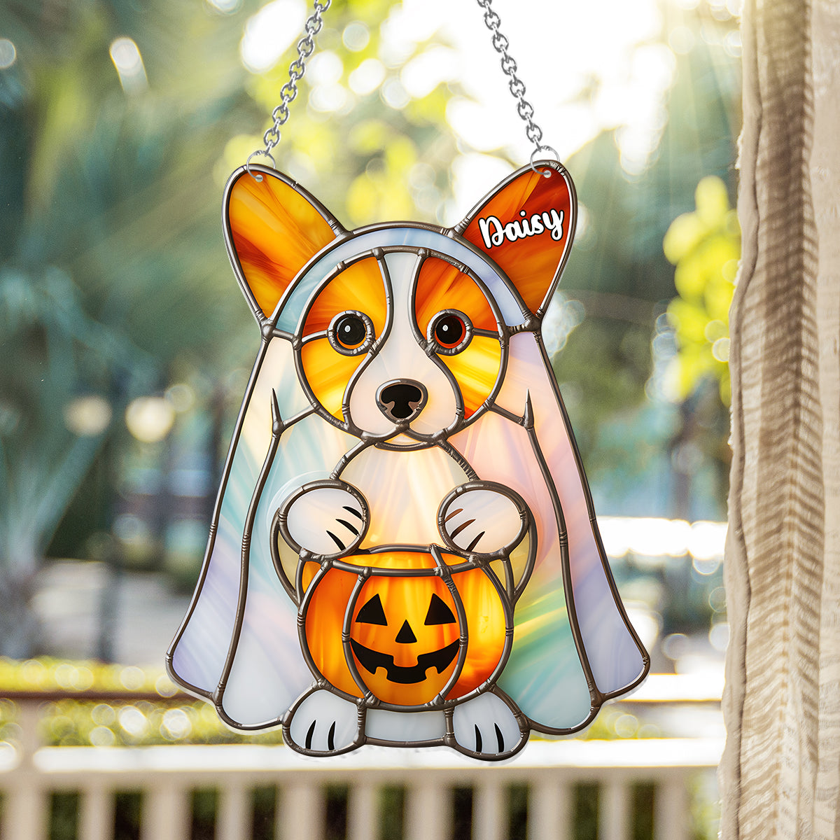Hallo Herbst – Personalisierter Hunde-Fensterhänger als Sonnenfänger