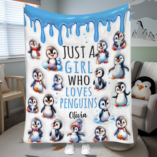 Personalisierte Decke für ein Mädchen, das Pinguine liebt