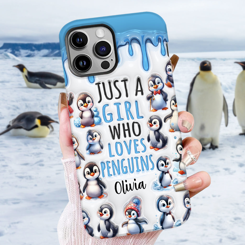 Juste une fille qui aime les pingouins - Coque de téléphone personnalisée avec impression intégrale « Amoureuse des pingouins »